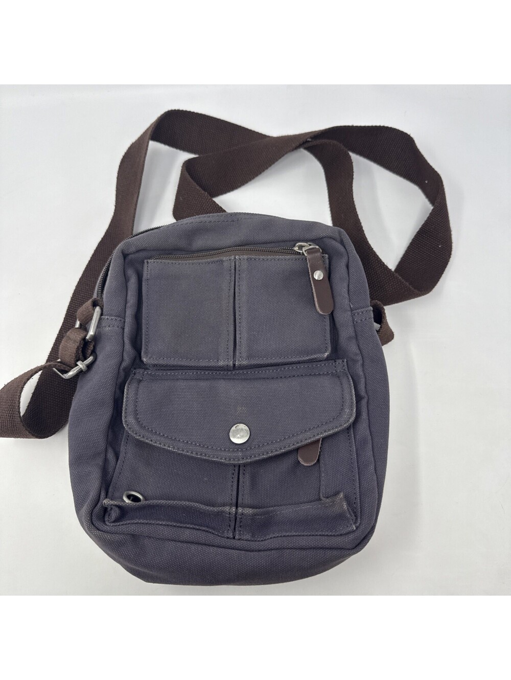Charcoal Denim Canvas Pockets Crossbody Adjustable Shoulder Bag